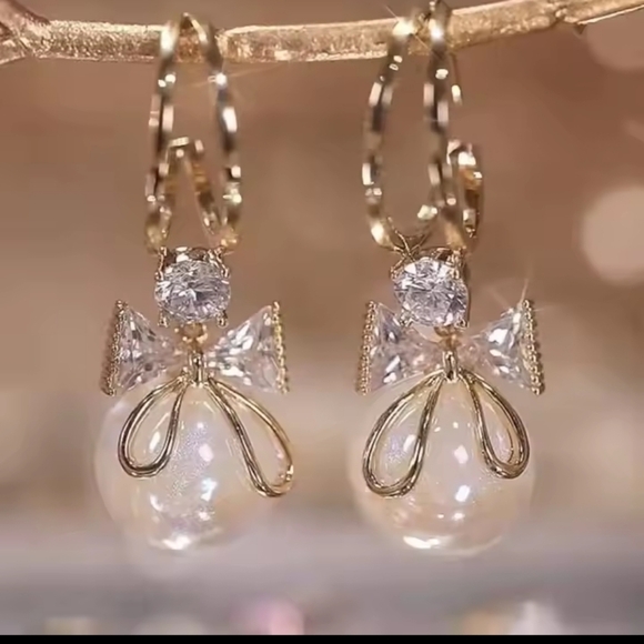 Earrings Women's Crystal Bowknot Dangle New f37 - Picture 3 of 4
